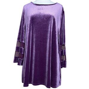 Slim Factor by Investments Purple Velvet Tiered Mesh‎ Long Sleeve Top Size XL